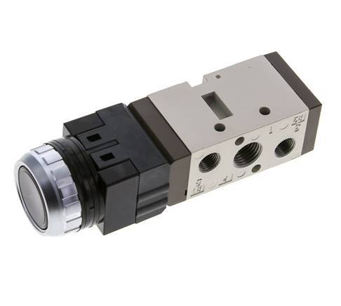 vanne à bouton poussoir 5/2 G1/4'' (G1/8'') Noir 0-8bar/0-112psi YPC