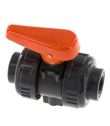 PVC 2-way Ball Valve True Union 16 mm Socket EPDM