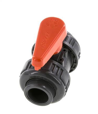 PVC 2-way Ball Valve True Union 20 mm Socket FKM