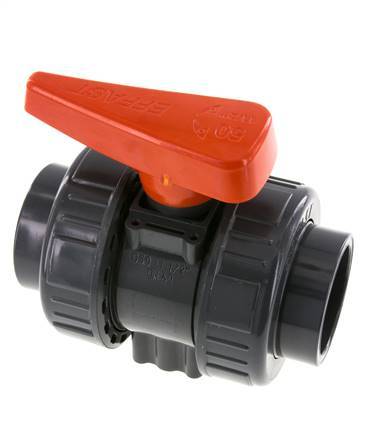 Vanne à Bille PVC 2 Voies Raccord Double Union 50 mm Prise FKM