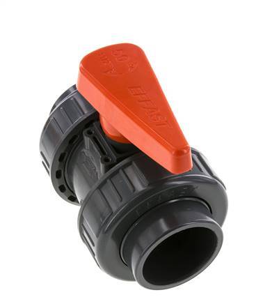 Vanne à Bille PVC 2 Voies Raccord Double Union 50 mm Prise FKM