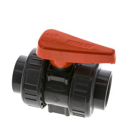 Vanne à boisseau sphérique PVC 2 voies Raccord double union Rp 1 1/4'' FKM