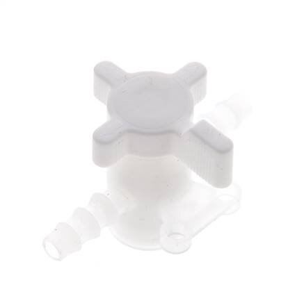 PVDF 2-way Ball Valve 1/4'' (6 mm) Hose Barbs