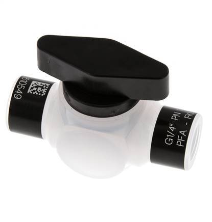 Vanne à bille à 2 voies en PFA G 1/4'' FKM pour le vide
