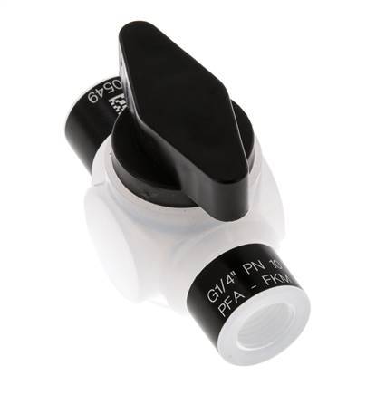 Vanne à bille à 2 voies en PFA G 1/4'' FKM pour le vide