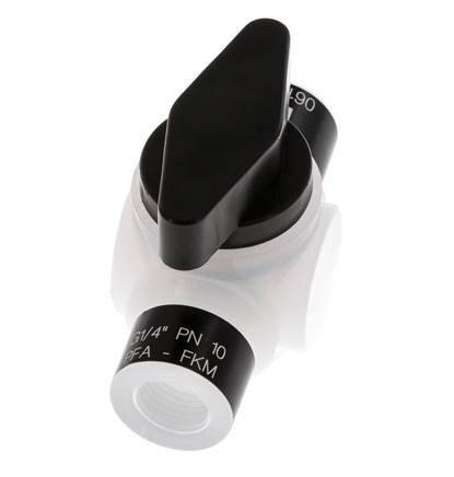 Vanne à bille à 2 voies en PFA G 1/4'' FKM pour le vide