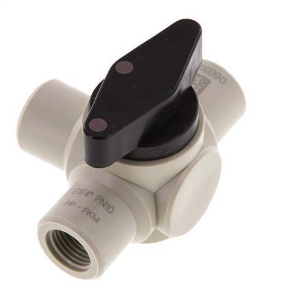 PP 3-way Ball Valve G 1/4'' FKM Vacuum