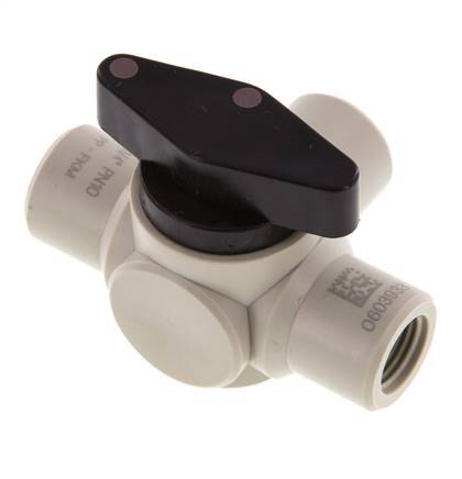 PP 3-way Ball Valve G 1/4'' FKM Vacuum