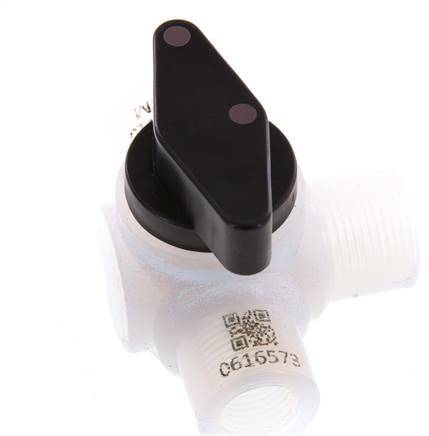 Vanne à bille 3 voies en PFA G 1/4'' FKM pour le vide