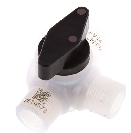 Vanne à bille 3 voies en PFA G 1/4'' FKM pour le vide
