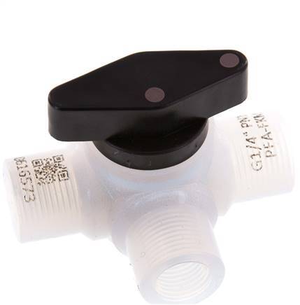 Vanne à bille 3 voies en PFA G 1/4'' FKM pour le vide