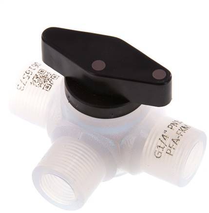 Vanne à bille 3 voies en PFA G 1/4'' FKM pour le vide