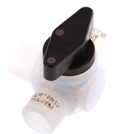 Vanne à bille 3 voies en PFA G 1/4'' FKM pour le vide