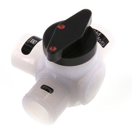 Vanne à bille 3 voies en PFA G 1/2'' FKM pour le vide