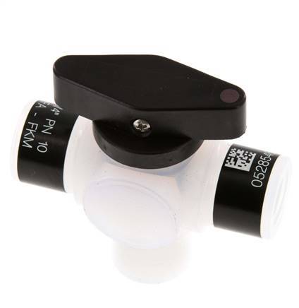 Vanne à bille 3 voies en PFA G 1/4'' FKM pour le vide
