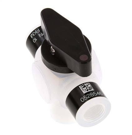 Vanne à bille 3 voies en PFA G 1/4'' FKM pour le vide