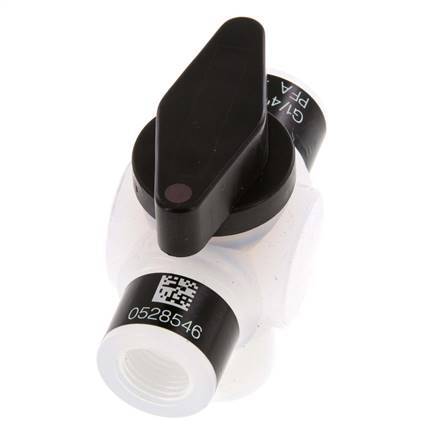Vanne à bille 3 voies en PFA G 1/4'' FKM pour le vide