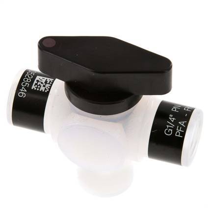 Vanne à bille 3 voies en PFA G 1/4'' FKM pour le vide