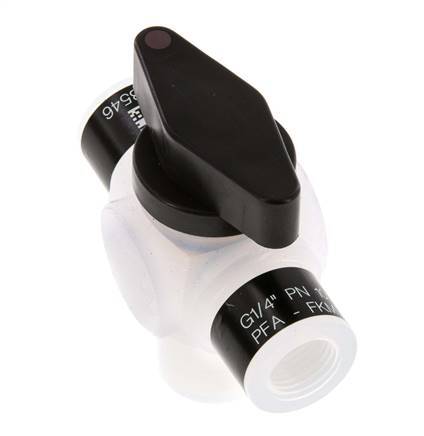 Vanne à bille 3 voies en PFA G 1/4'' FKM pour le vide