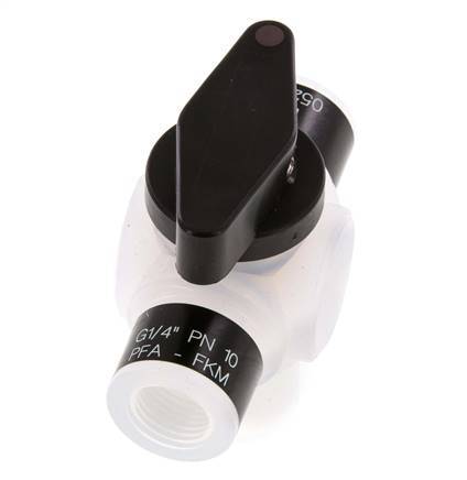 Vanne à bille 3 voies en PFA G 1/4'' FKM pour le vide