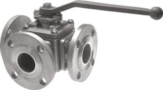 Vanne à Bille à Brides à Actionnement Pneumatique 3 Voies Port-T3 DN40 PN16 Acier Inoxydable