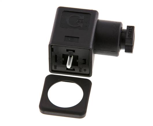 Connecteur d'électrovanne DIN 43650 forme A, taille 3, M16x1.5, 35mm, noir
