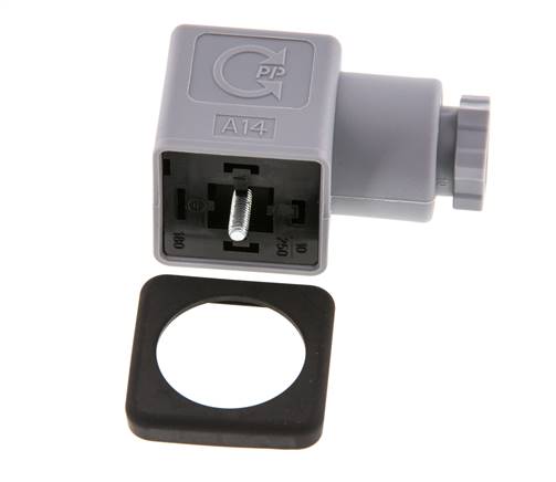 Connecteur d'électrovanne DIN 43650 forme A, taille 3, PG9, 28mm, gris